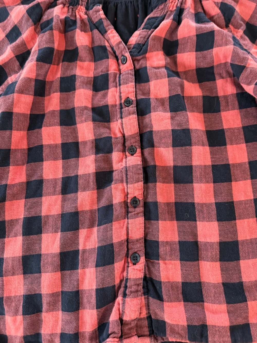 Old Navy Red and Black Plaid Button-Front Puff Sleeve Top - Picture 2 of 6